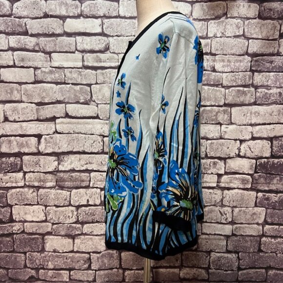 Bob Mackie Wearable Art Blue, Black & Green Cardigan Size 1X - Picture 3 of 9